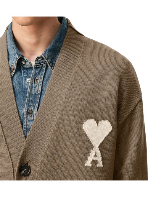 AMI ParisCardigan con scollo a V Ami Paris | UKC380.KN0156A117 BEIGE TAUPE/ECRU